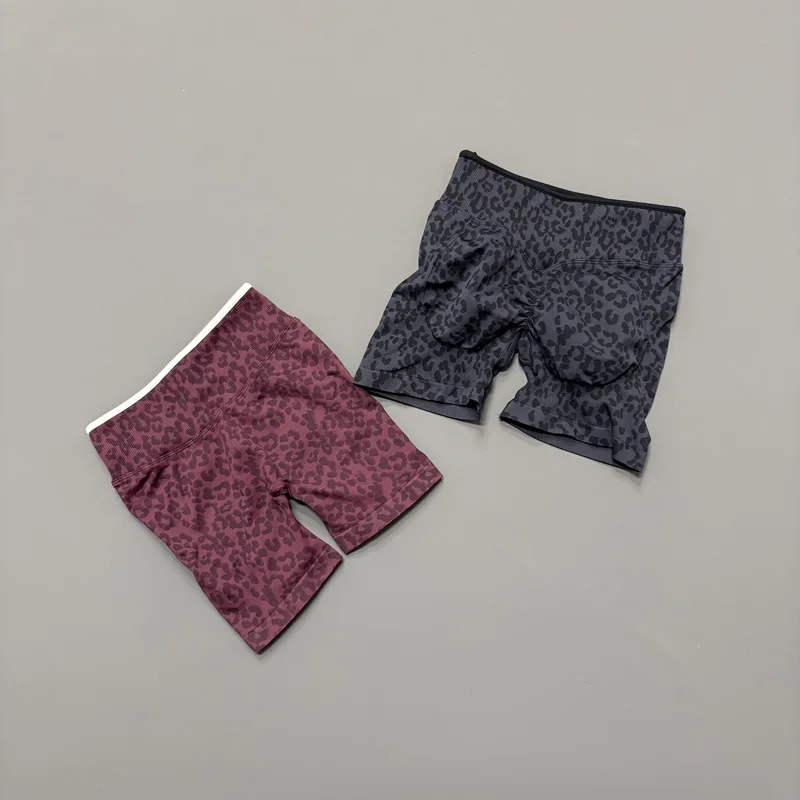 Sports Shorts Women Leopard Print Seamless Breathable Soft Comfy Butt Lifting Running Workout Tummy Control Fitness Yoga Short