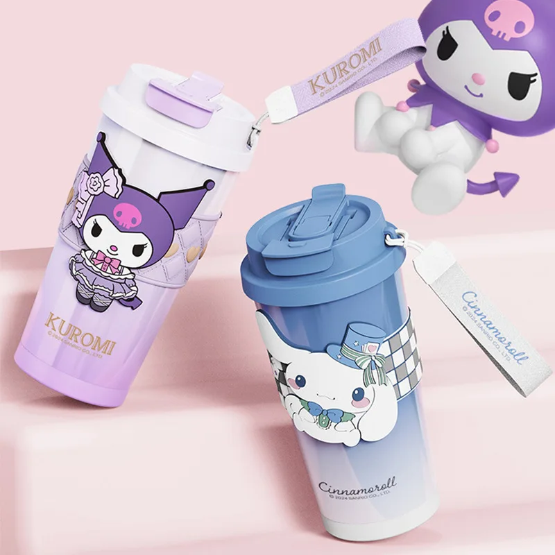 Cartoon Anime Kuromi Cinnamoroll Hellokittys Thermos Cup Large Capacity Portable Insulated Water Bottle Coffee Cup 520Ml