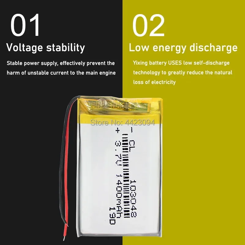 Li-polymer Battery Replacement Battery 103048 DIY Battery Rechargeable 1400mAh Li-Po Lithium for MP3 MP4 DVD Speaker Camera