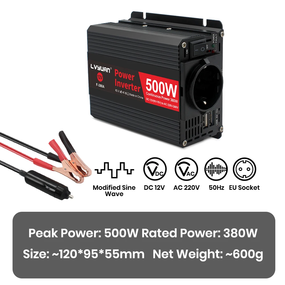 500 watt inverter cigarette lighter 500W Power Inverser Portable Car Inverter With Cigarette Lighter DC12V to  AC220V 110V Phone/Laptop/Camera Charging Converter