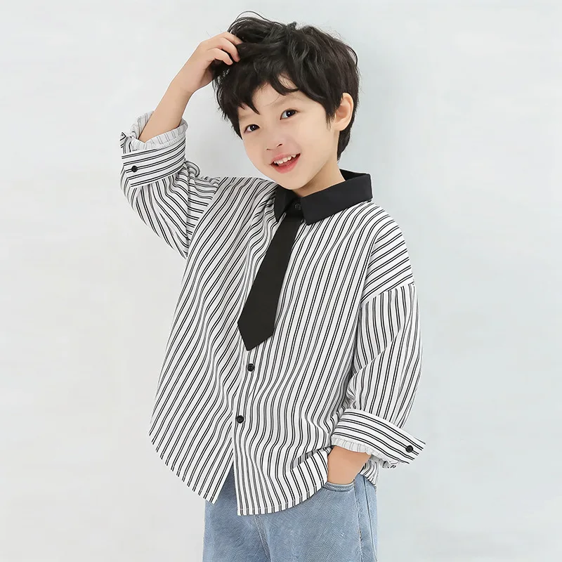 Childrens 2026 New Long Sleeved Shirt Korean Version Boys Spring and Autumn Shirt Plaid Comfortable Skin Friendly Soft