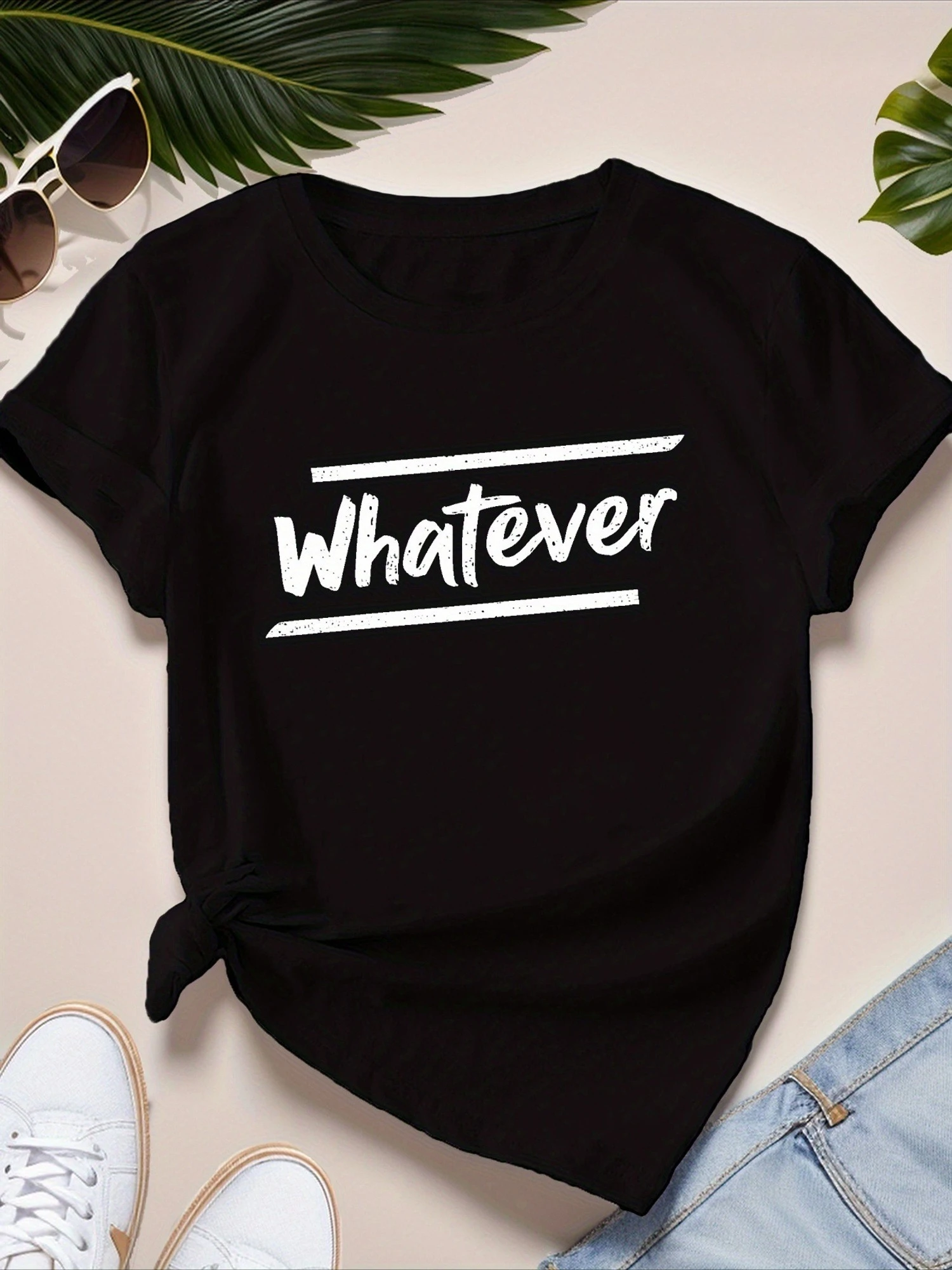 whatever in handwritten script Women's Plus Size Sports Short Sleeve T-Shirt