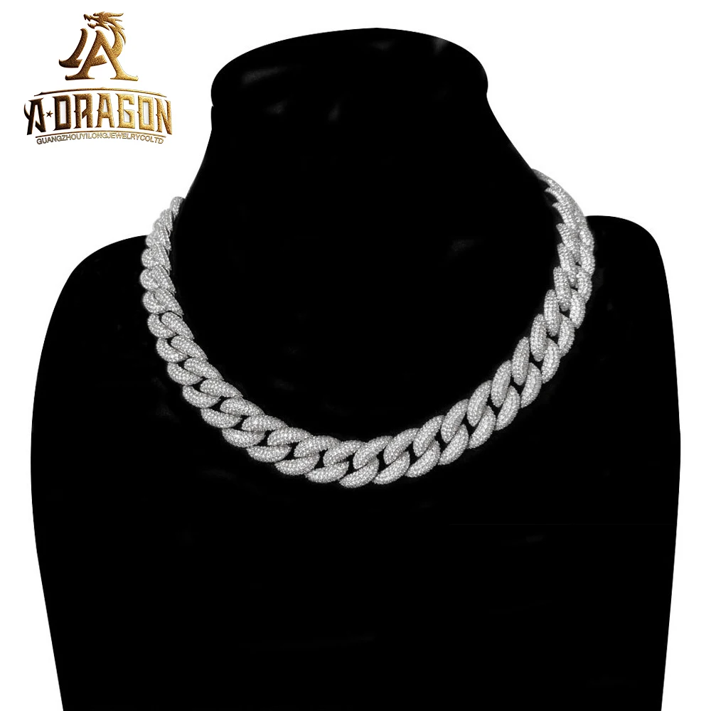 15mm Moissanite Cuban Chain 14k Gold Gra Certified Round Brilliant Cut 10k 14k Gold Wholesale Cuban Link Chain