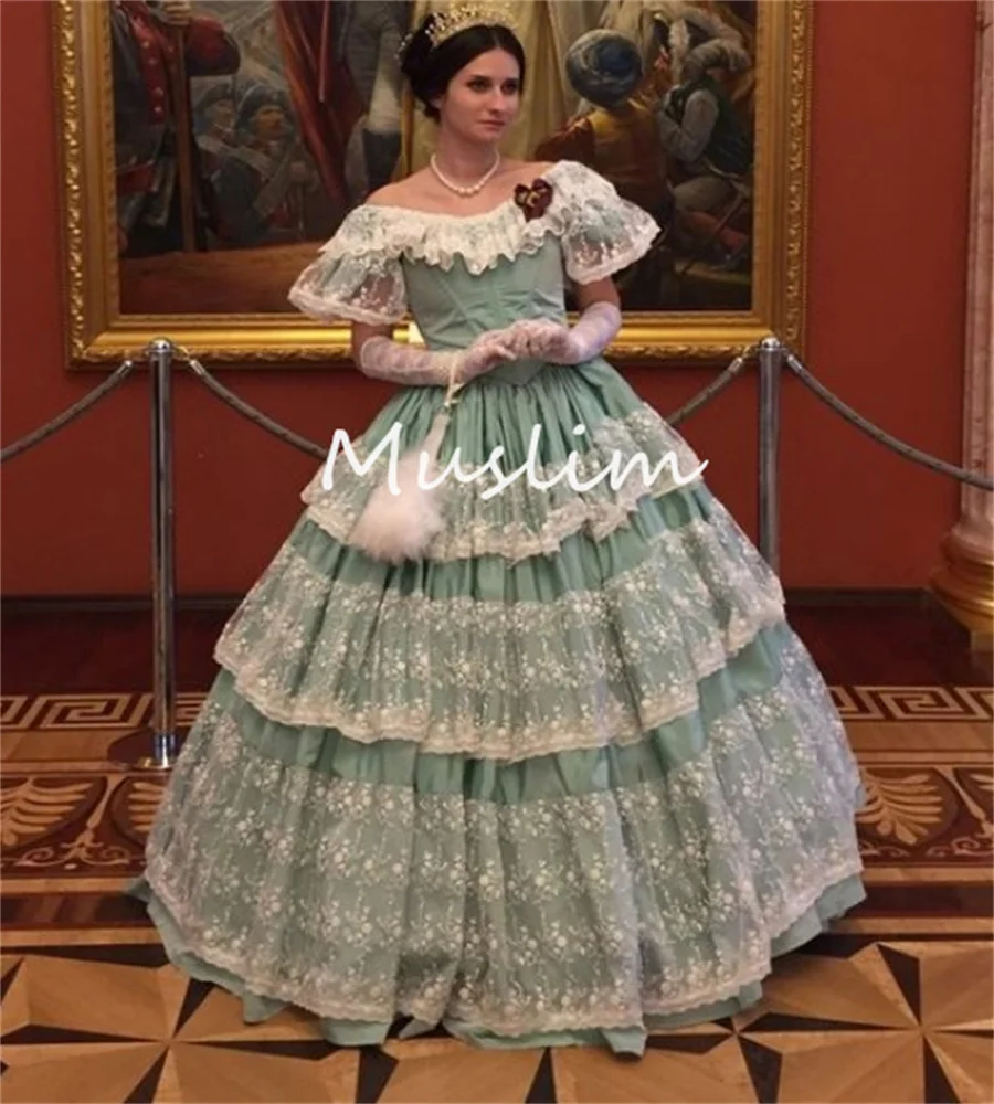 

Renaissance Bustle Green Prom Dress 1860s French Duchess Rococo Victoria Medieval Evening Gown Lace Birthday Georgian Customized