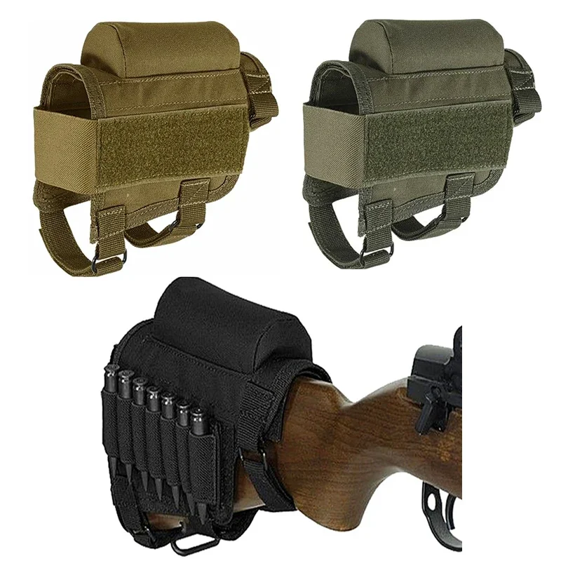 Outdoor Tactical Adjustable Butt Stock Rifle Cheek Rest Pouch with Bullet HolderAndWaitNylon Riser Pad Ammo Cartridges Bag