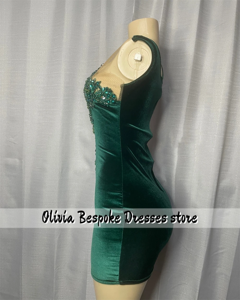 Super Dark Green Birthday Prom Dresses 2024 Beaded Rhinestones Homecoming Dress Black Girls Sheer Mesh robes de cocktail