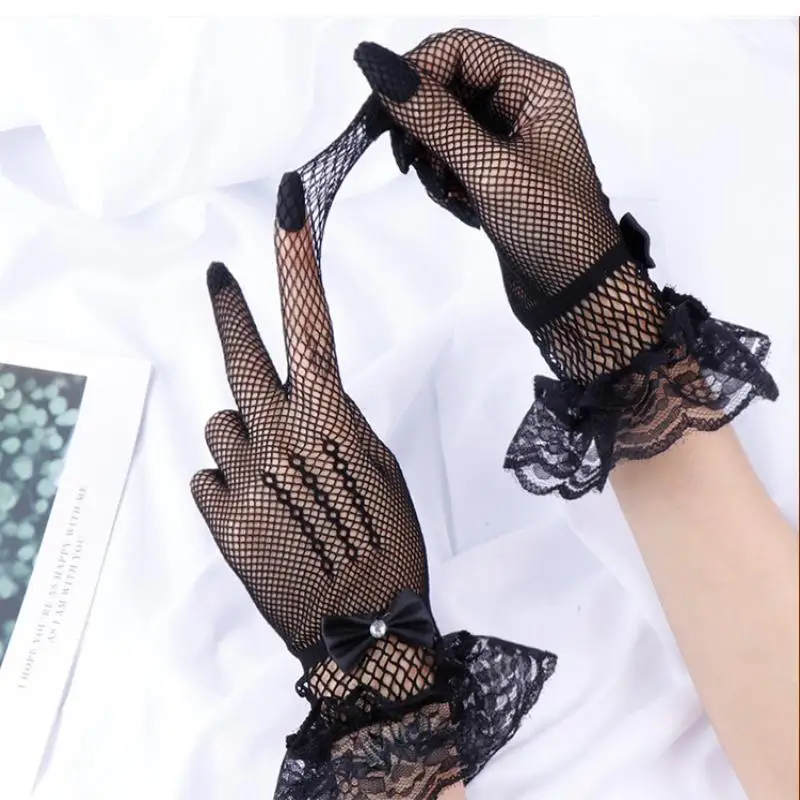 Lolita Summer Uv-proof Driving Gloves JK Mesh Fishnet Gloves Lace Full Finger Girls Lace Fashion Gloves Hand Cosplay Gloves