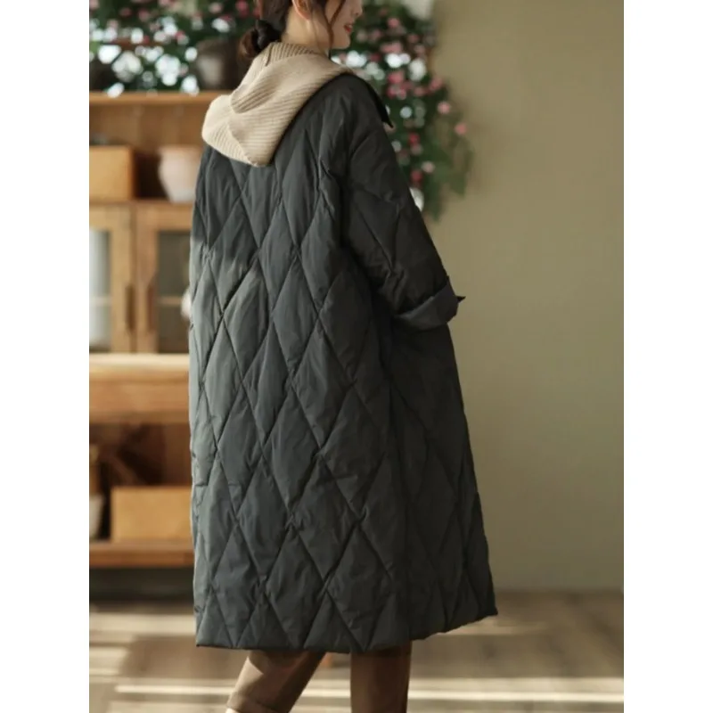 

Корейское японское свободное пальто из хлопка с капюшоном и пухом, легкое женское стеганое пальто средней длины в стиле ретро, Sle Bu