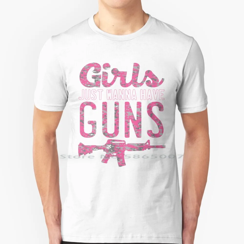 Girls Just Wanna Have Guns Ar15 , Ar-15 Pink Camo T Shirt 100% Cotton Second Amendment Pink Camo Ar15 Big Size 6xl Tee Gift