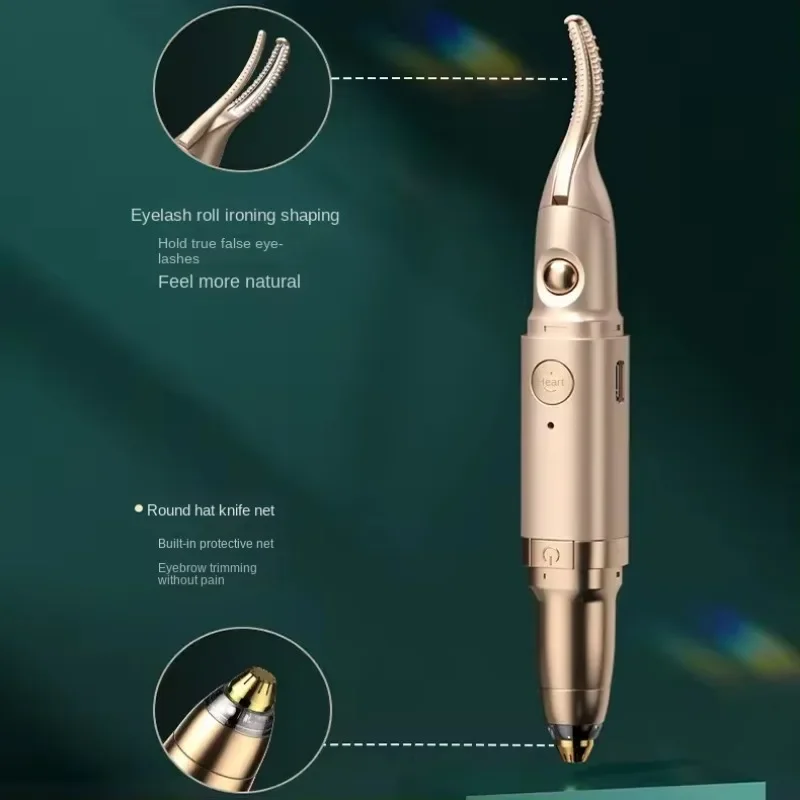 Piegaciglia elettrico 2 in 1 con trimmer per sopracciglia Strumento per il trucco per tutte le forme di ciglia Denti pettine antiscottatura multiuso