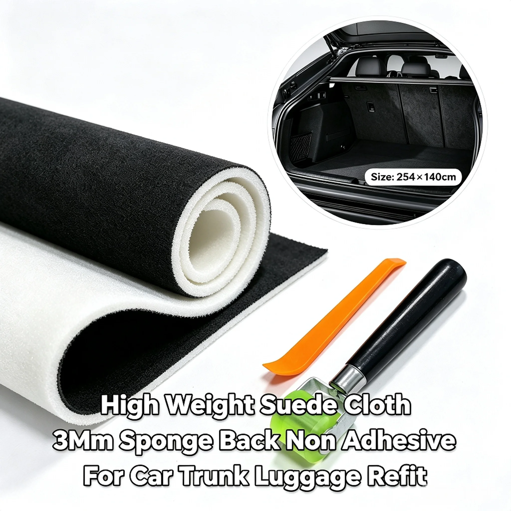 254X140cm High Weight Suede Fabric 3mm Sponge Back Non Adhesive Elastic Color Fast Cloth For Car Trunk Luggage Liner Renovation