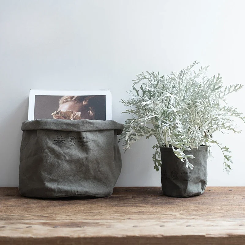 Canvas Shelving Bag Desktop Storage Sack Multi-Functional Plant Flower Pot Waterproof Depository Container Eco-Friendly Holders