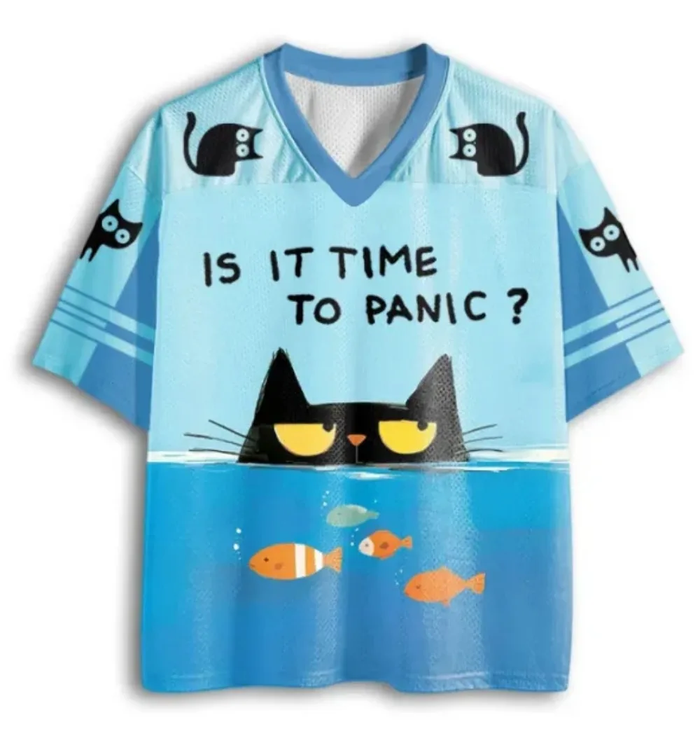 American-style funny cartoon cat drowning 3D printed T-shirt men women V-neck trendy street outdoor casual Parent-Child Clothing