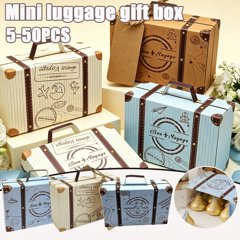 5-50PCS Mini Suitcase Candy Gift Boxes European Style Wedding Favor Packaging for Baked Goods Cookies Candy Party Celebration