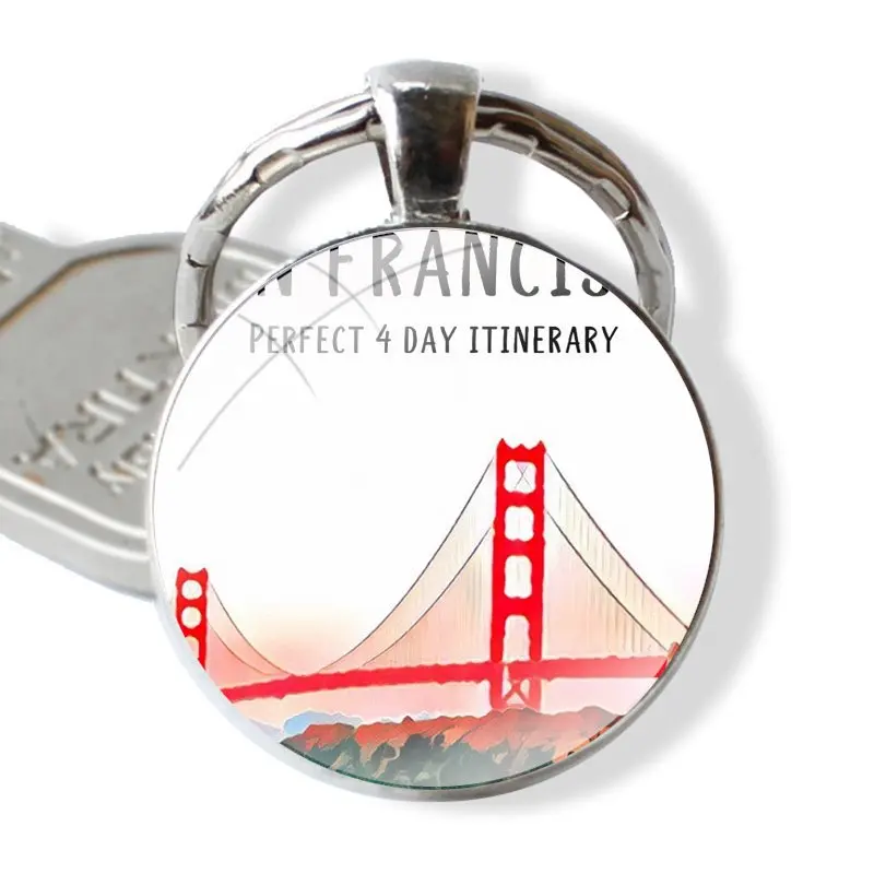 San Francisco Landscape 25mm Glass Cabohcon Keychain Key Rings for Women Men Jewelry Gift