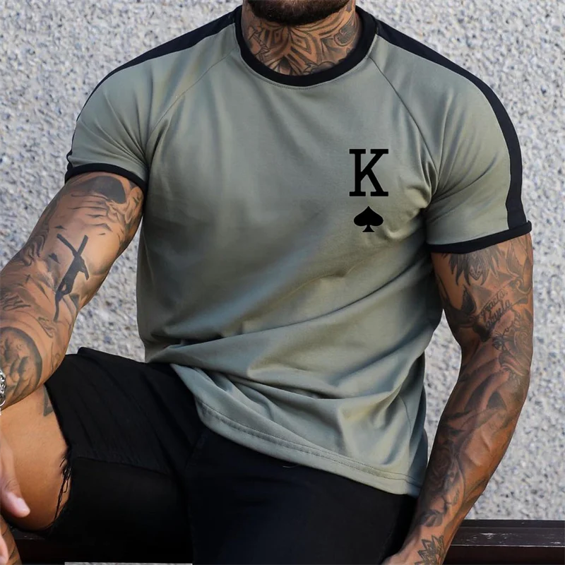 Men\'s Fashion T-shirt Letters K Fitness Casual Tops Male Breathable Printed Short Sleeve Street O Neck Quick Dry Oversized Tees