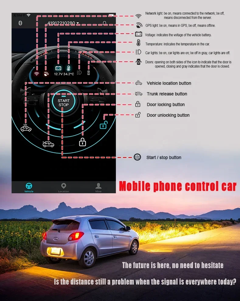 DropShipping Smart LCD Key Remote Tracking Device Mobile Phone App Control Smart Remote Starter Car Engine Start Stop