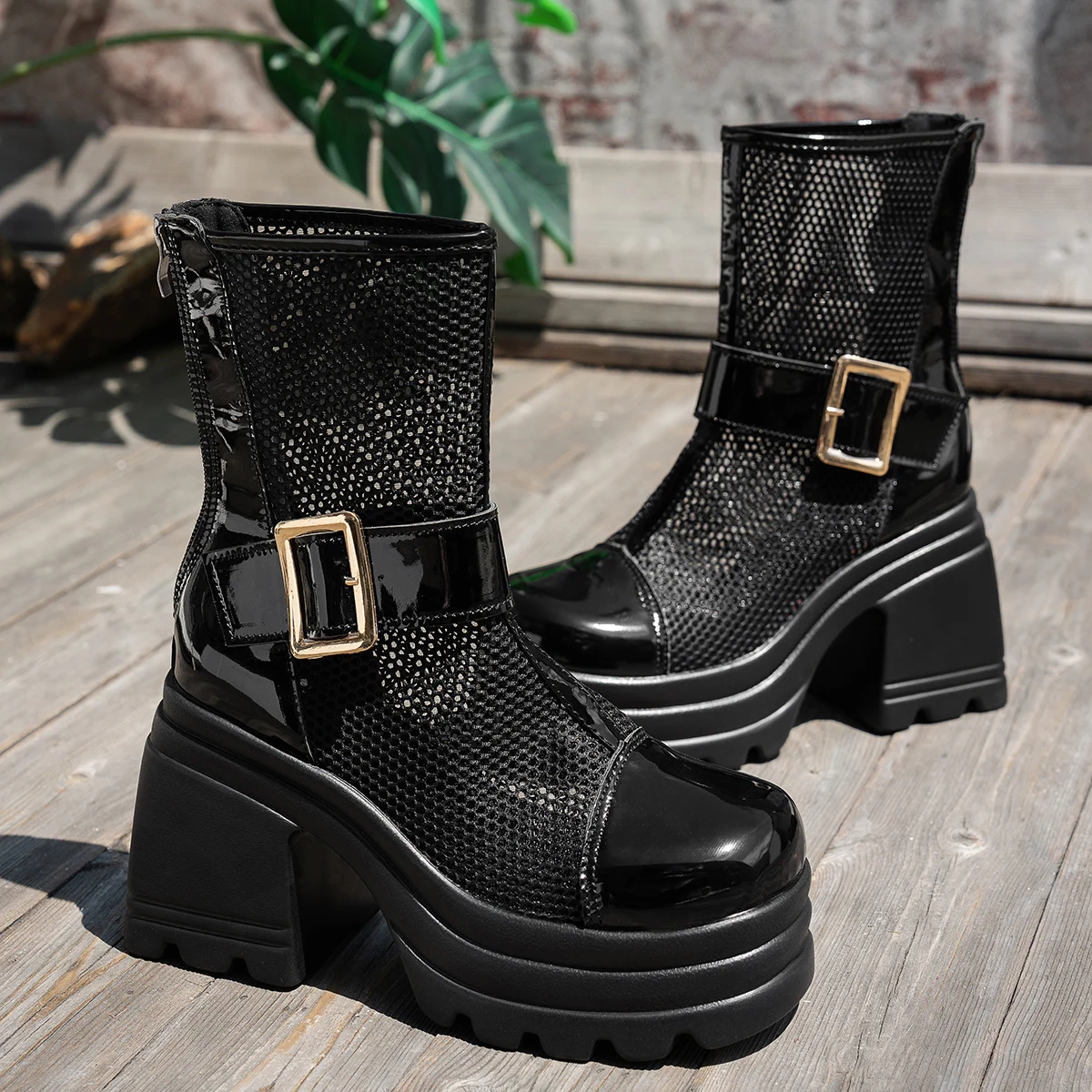 2025 New Women Boots Mesh Breathable Comfortable Women Sandals Summer Thick Heel Fashion Shoes Women Solid Color Round Toe Boots - view 3