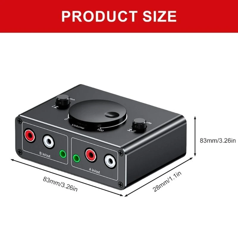 Bidirectional 3.5mm 2RCA Switcher Box for Auditory Switching 2 In 1 Out with Sound Control Not Need External Power K1KF