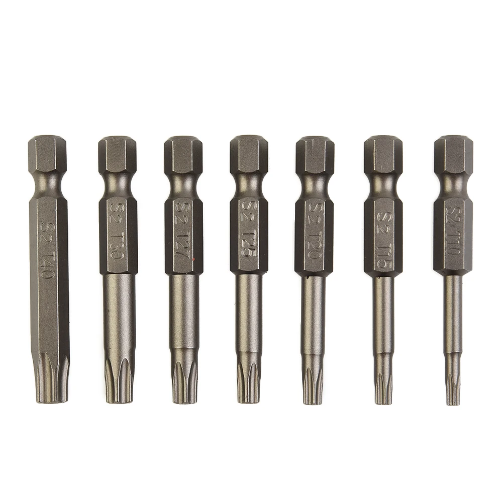 Hollow Bits Screwdriver Bit Set Silver T10 T15 T20 T25 T27 T30 T40 Five Star Hex Head Screwdriver Bits 50mm Length