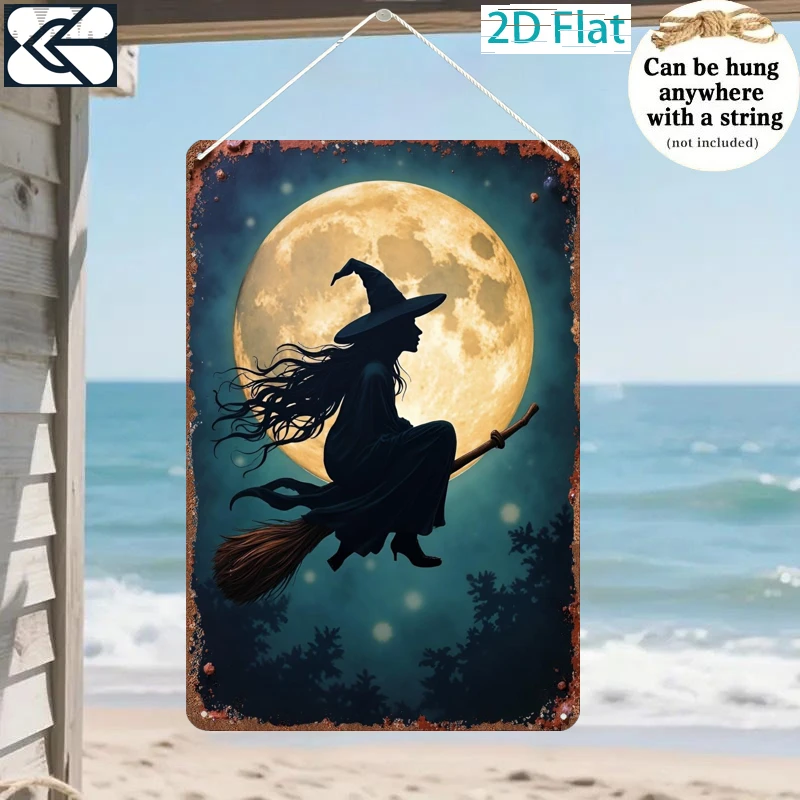 CIFBUY Vintage Witch Moonlight Flying Metal Sign Art Aluminum Wall Art Waterproof Durable Home Bar Cafe Living Room Bedroom Deco