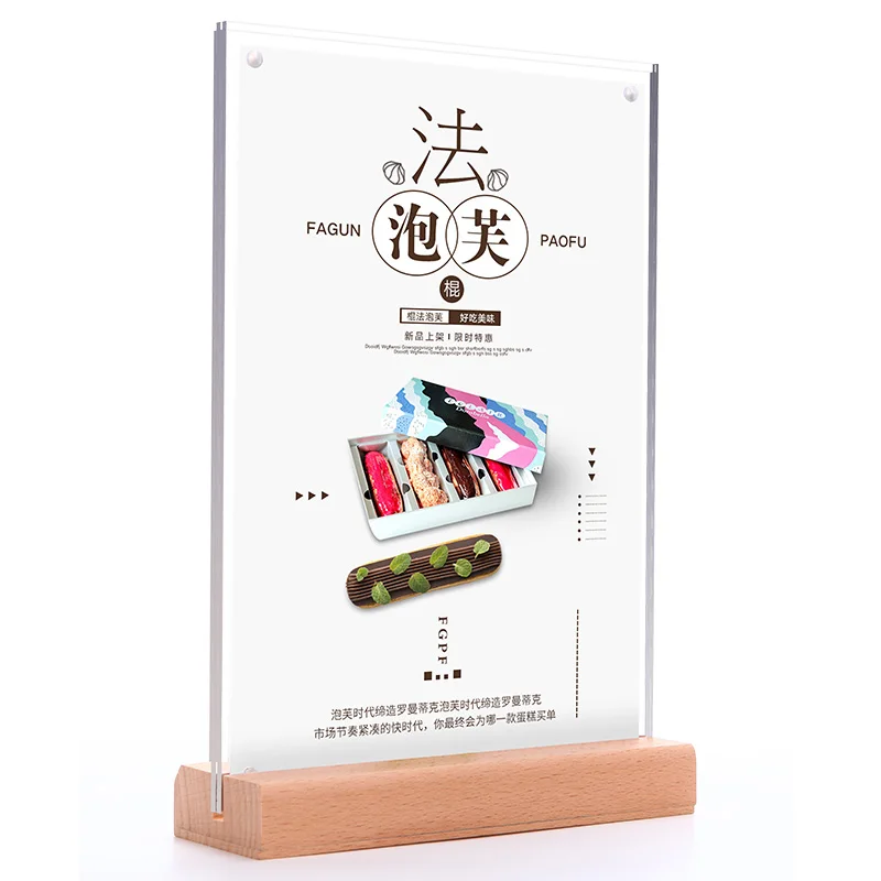 Store For Table Top Restaurants Display Double Sided Desktop T L Shape Wood Base Office Picture Frame Sign Holder Menu A4 A5 A6