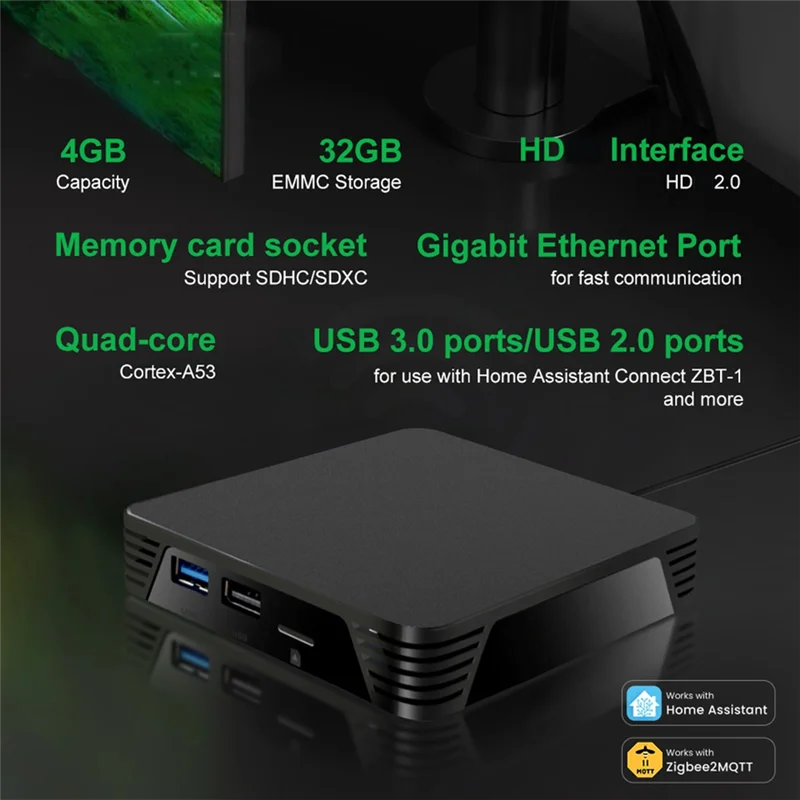 【FAVORITE!】Quad-Core Cortex-A53 4G Plus 32G USB 3.0/2.0 Porta Smart Home Box Gateway Assistente domestico Supporta Zigbee2mqtt,ZHA, Hom