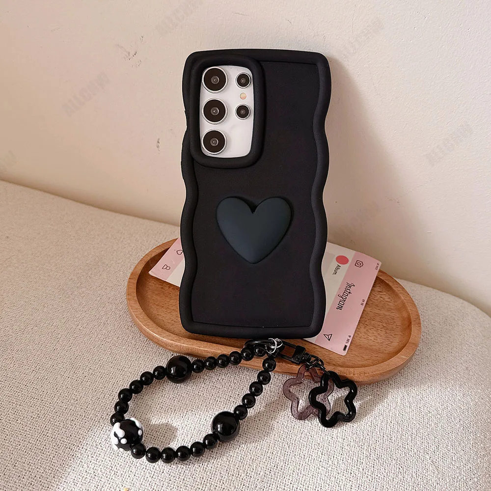 On Realme Narzo N65 N63 N55 N53 70 70X 60 Pro 60X 50A 50i Prime 30A 20 10 Q5i Y36 With Bracelet Case Love Heart Wave Soft Cover