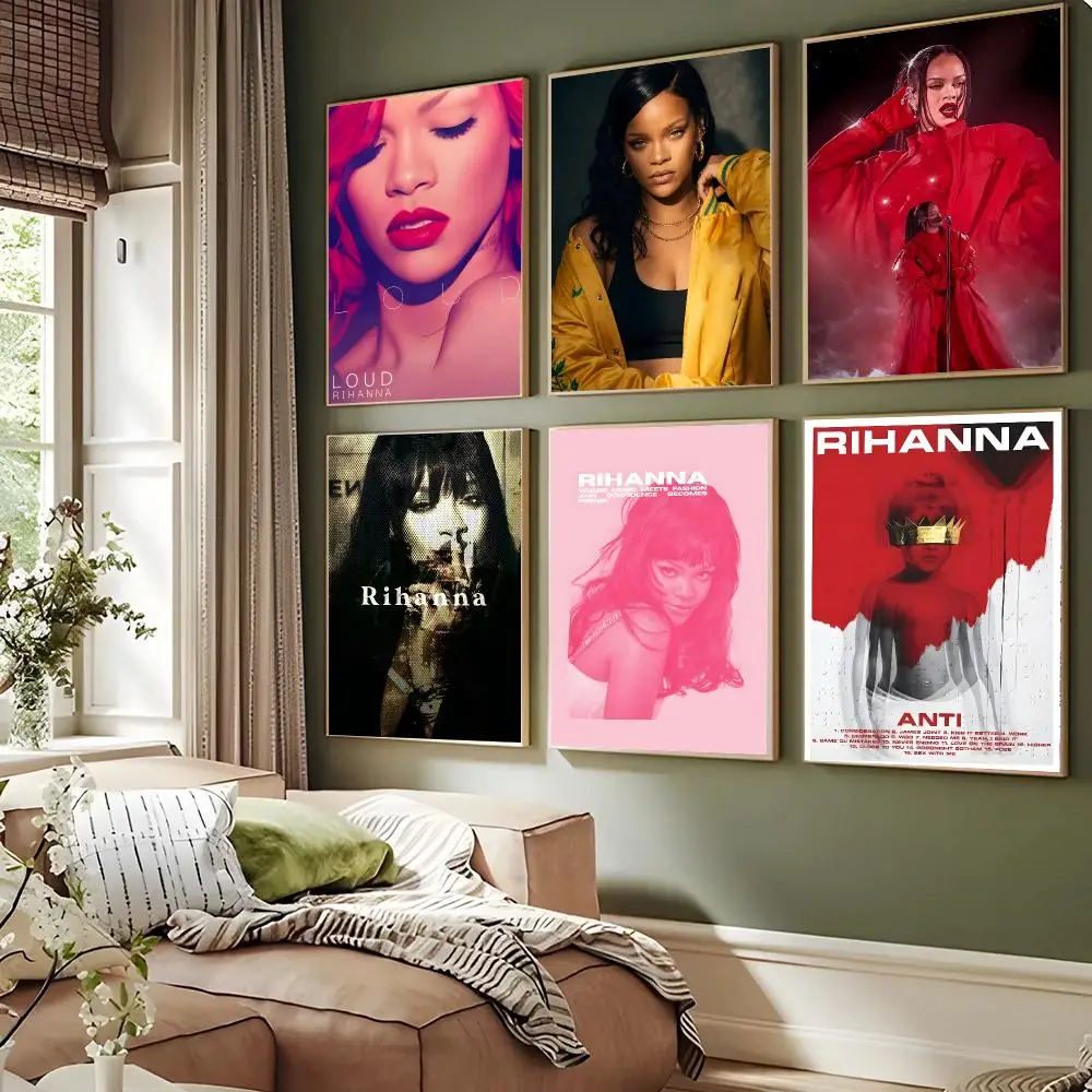 Famoud Singer R-Rihanna Poster Self-adhesive Advanced Aesthetic Printing Paper Wall Art For Living Room Home Decor