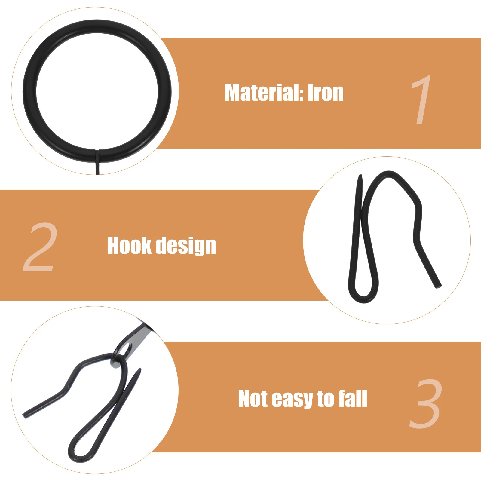 

40 set Sturdy Iron Curtain Household Curtain Circle Bathroom Shower Rod Rings With Hooks Hanging Rings For Bedroom