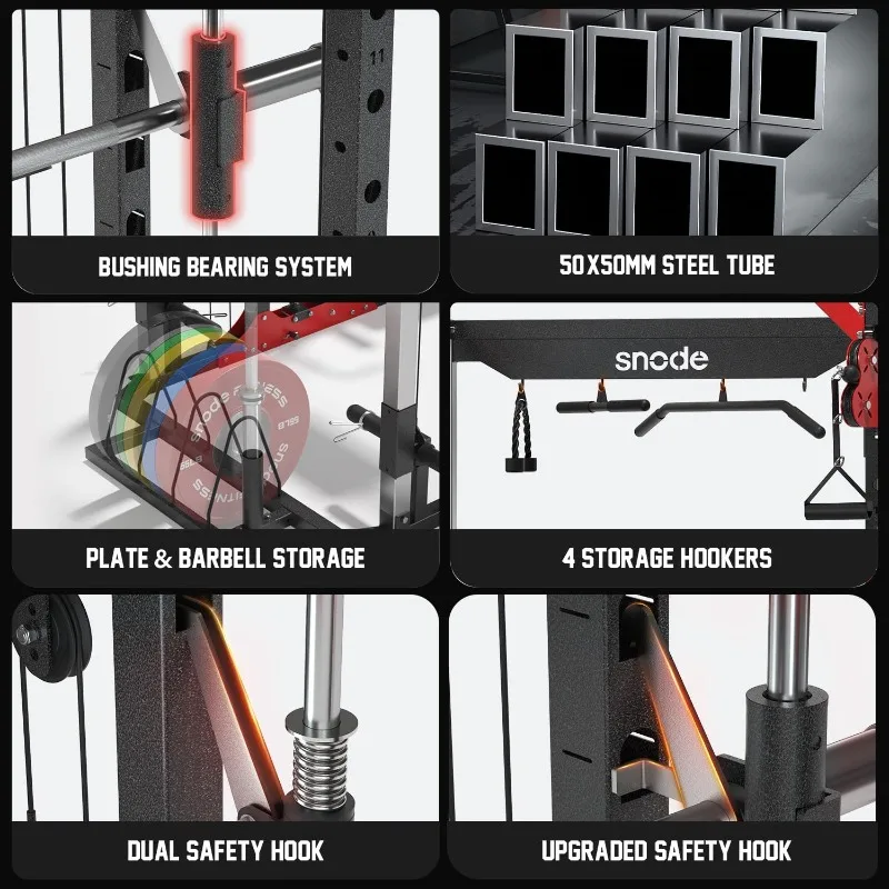 เครื่อง Smith สําหรับโฮมยิม, Power Rack พร้อม Cable Crossover, Squat Rack พร้อมขากดและ Advanced LAT Pull-Down, 2000LB