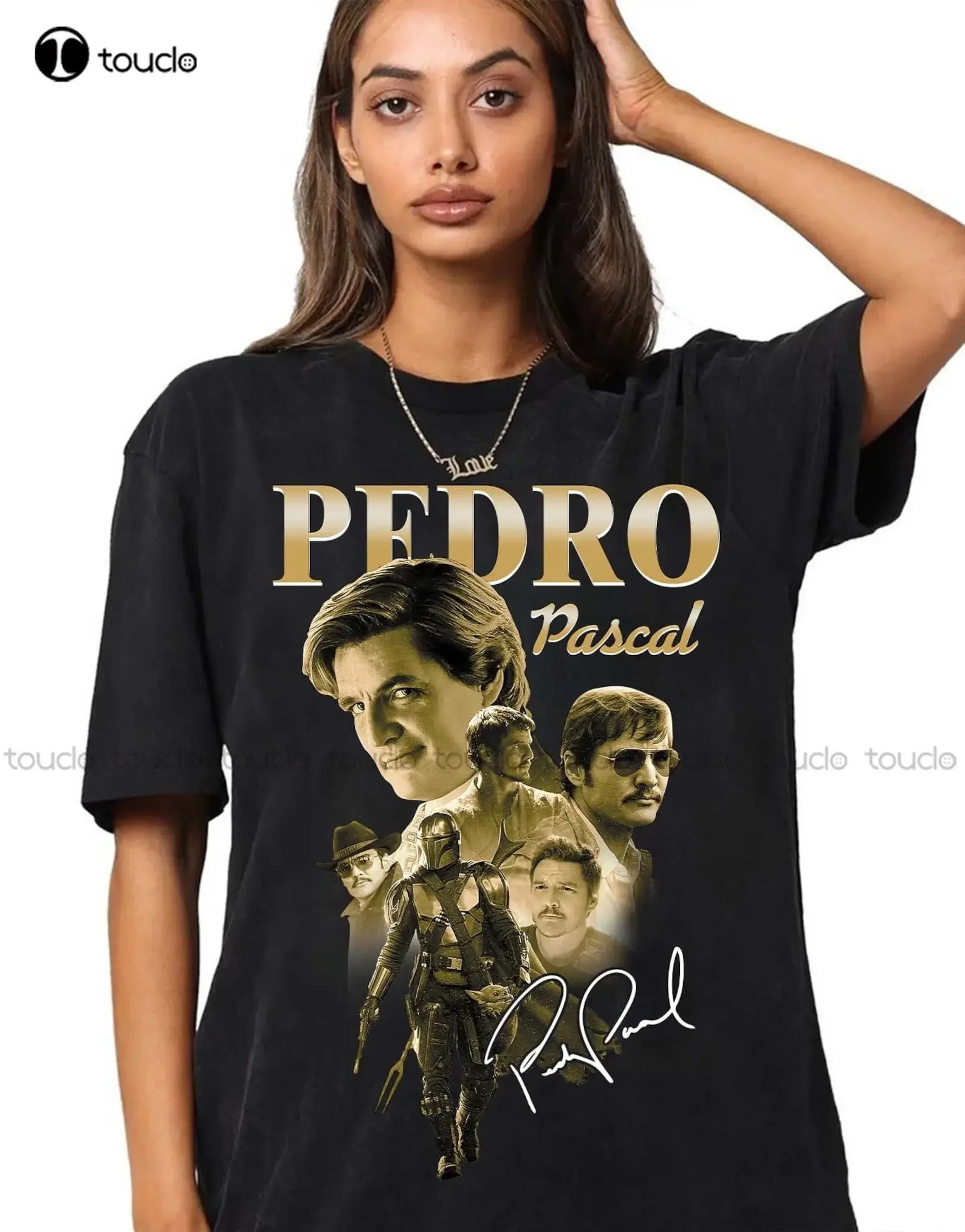 Pedro Pascal camisa Actor Pedro Pascal camisa Retro 90S Javier Peña 80S camisa cuello redondo ropa de calle Xs-5Xl de gran tamaño Camiseta estampada