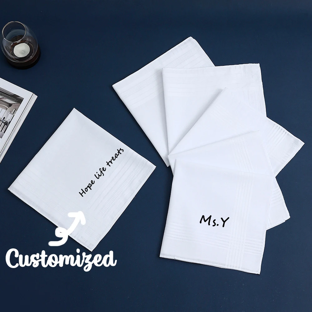 Personalized Custom Text Cotton Handkerchief Custom Name Printed Pocket Square Wedding Anniversary Gift for Men Groom Groomsmen.