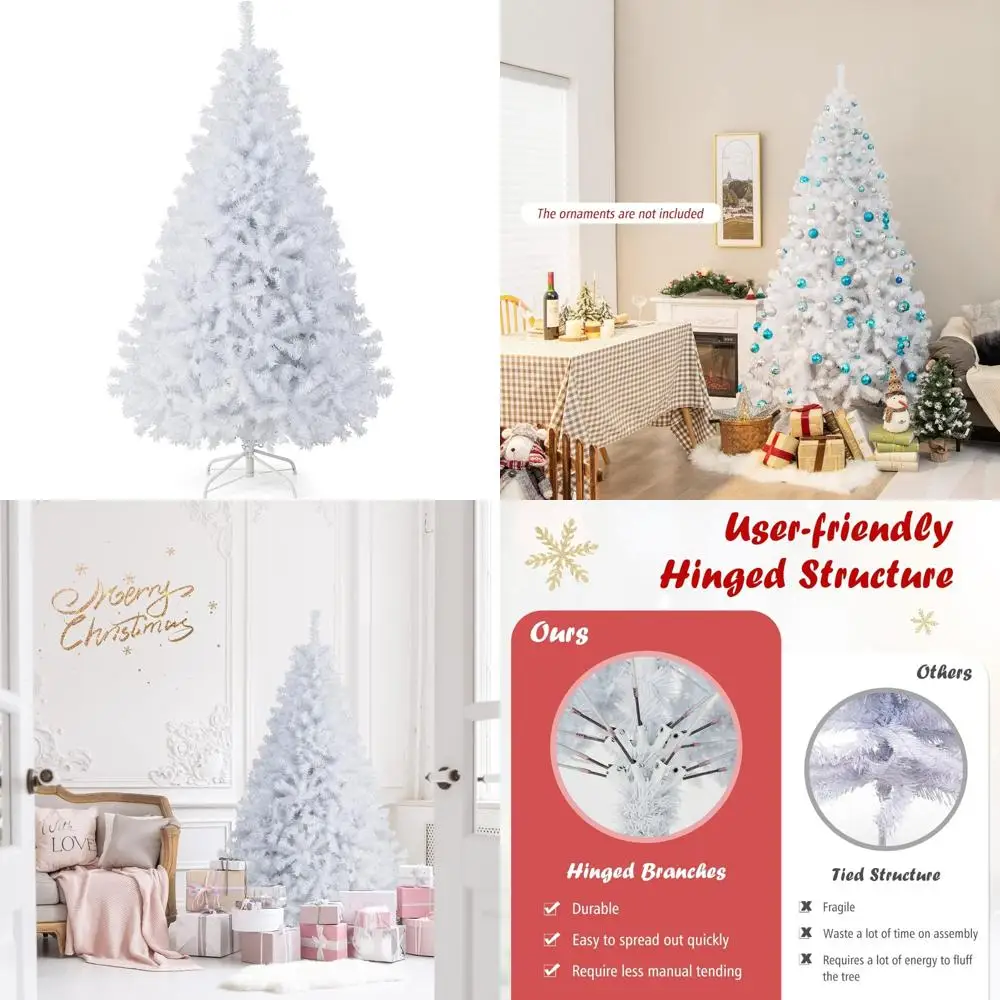 

6ft Premium Unlit Hinged Spruce Christmas Tree with 1000 Branch Tips and Metal Stand - Easy Assembly, Full Tree for Festive Seas