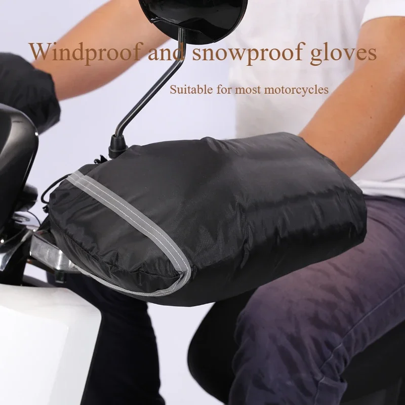 Universal Winter Motorcycle Gloves Handlebar Muffs Reflective Strip Warm Handle Bar Cover Gloves for Motorbikes Scooters Riding