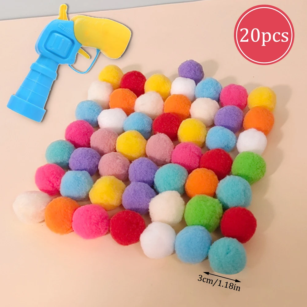 Random Cat Toy Interactive High Fun Toy Gun Plush Ball Firing Gun Silent Polyester High Bounce Ball Fun Cat Stick