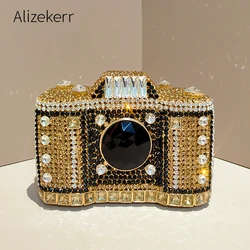 Camera Shaped Diamond Evening Clutch Bags 2024 New Boutique Novelty Metallic Rhinestone Purses And Handbags Bridal Wedding Party