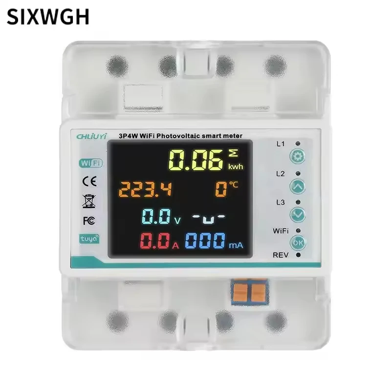 

SIXWGH Tuya WiFi 3 Phase Solar Smart Circuit Breaker Reclosing Protector Large LCD Electric Meter Smart Home Industrial Energy
