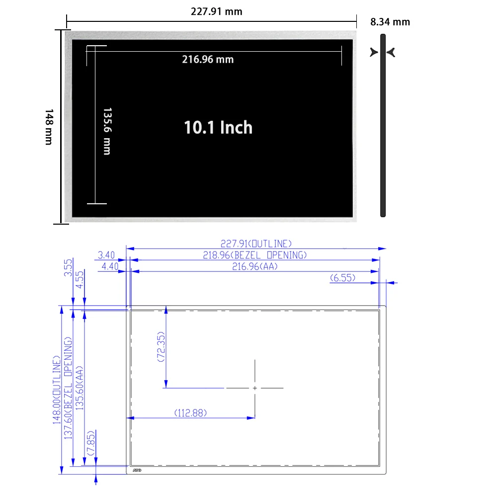 Original 10.1-inch 1280 (RGB) * 800 WXGA 149PPI Wide Temperature IPS 40-Pin Portable LCD with Light Emitting Diode Driver