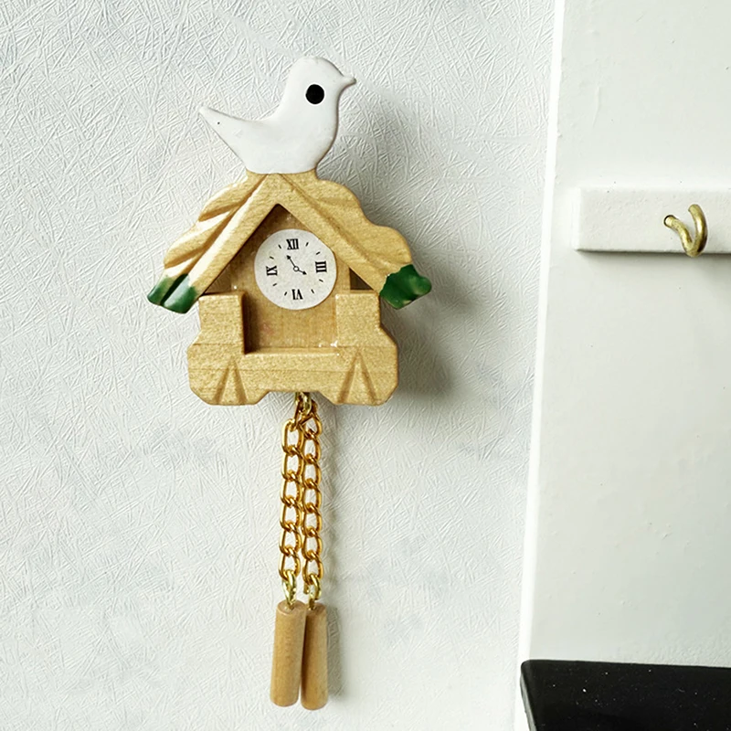 Reloj de pared de pájaro en miniatura para casa de muñecas, muebles, modelo de decoración para el hogar, accesorios para casa de muñecas, 1:12