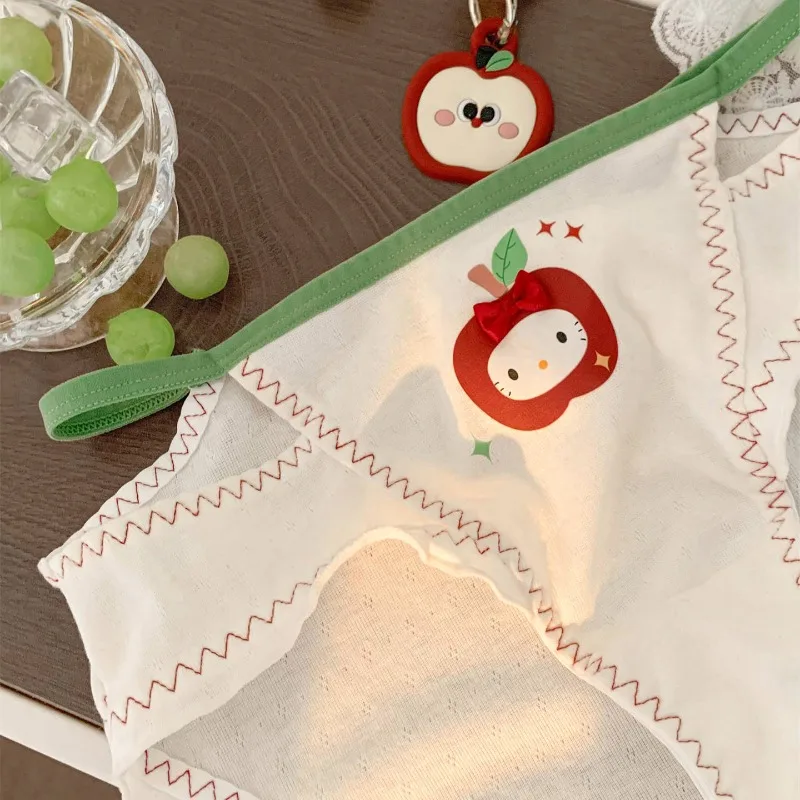 Kawaii Hellokitty Transform Apple Anime Girls Underwear Women Summer Thin Strap Hollow Breathable Thin Lingerie Sweet Panties