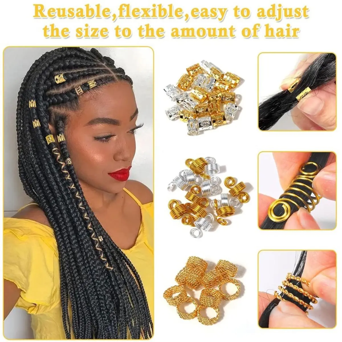 262-Piece Dreadlock & Loc Jewelry Set for Women, Gold & Silver Hair Charms and Rings for Braids, Adjustable