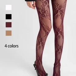 1 pièce femmes 4 couleurs noir blanc vin kaki Floral romantique évider dame Sexy mode résille collants serrés