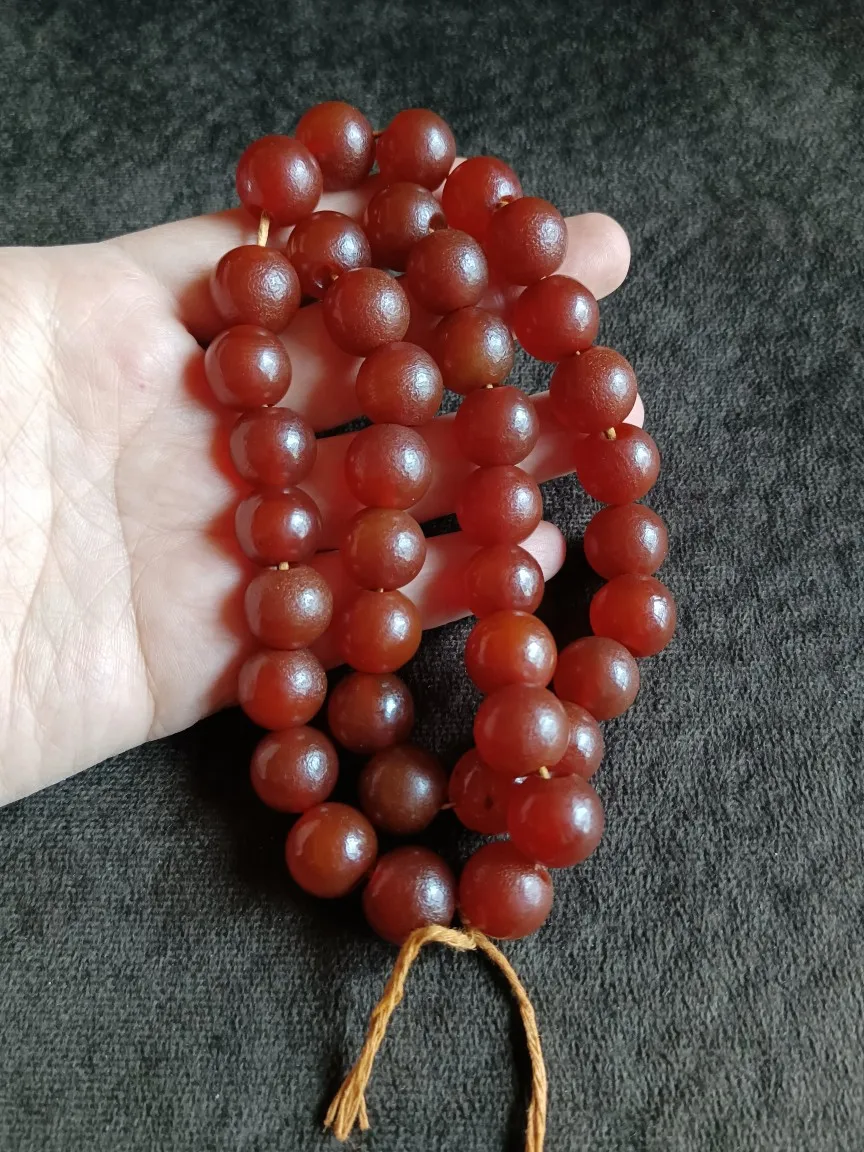 Natural red agate Buddha bead string necklace collection vintage round bead agate rosary necklace