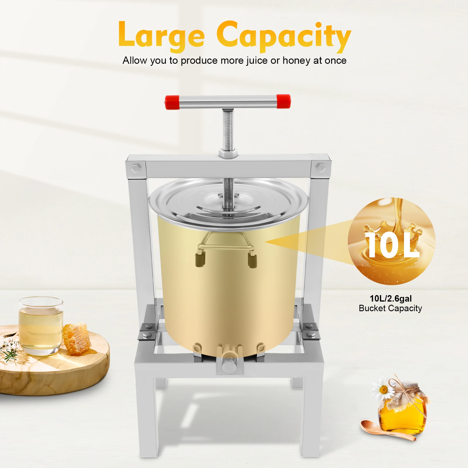 

DIY Fruit Honey Presser Beeswax Extractor Beekeeping Machine Grape Wine Press Extractor with 10l Stainless Steel Bucket