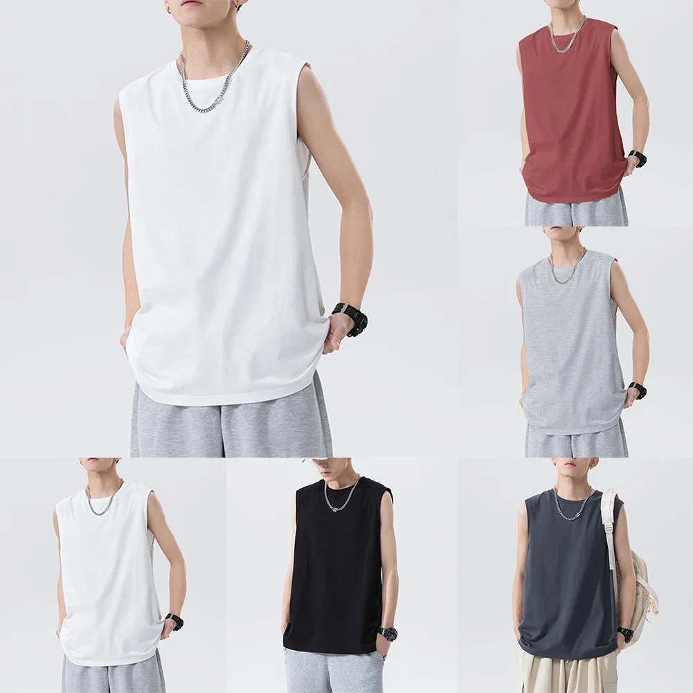 Casual Casual Vests Men Tank Tops 95 Polyester Regular Length Solid Pattern Sporty Style Loose Fit O-neck Design
