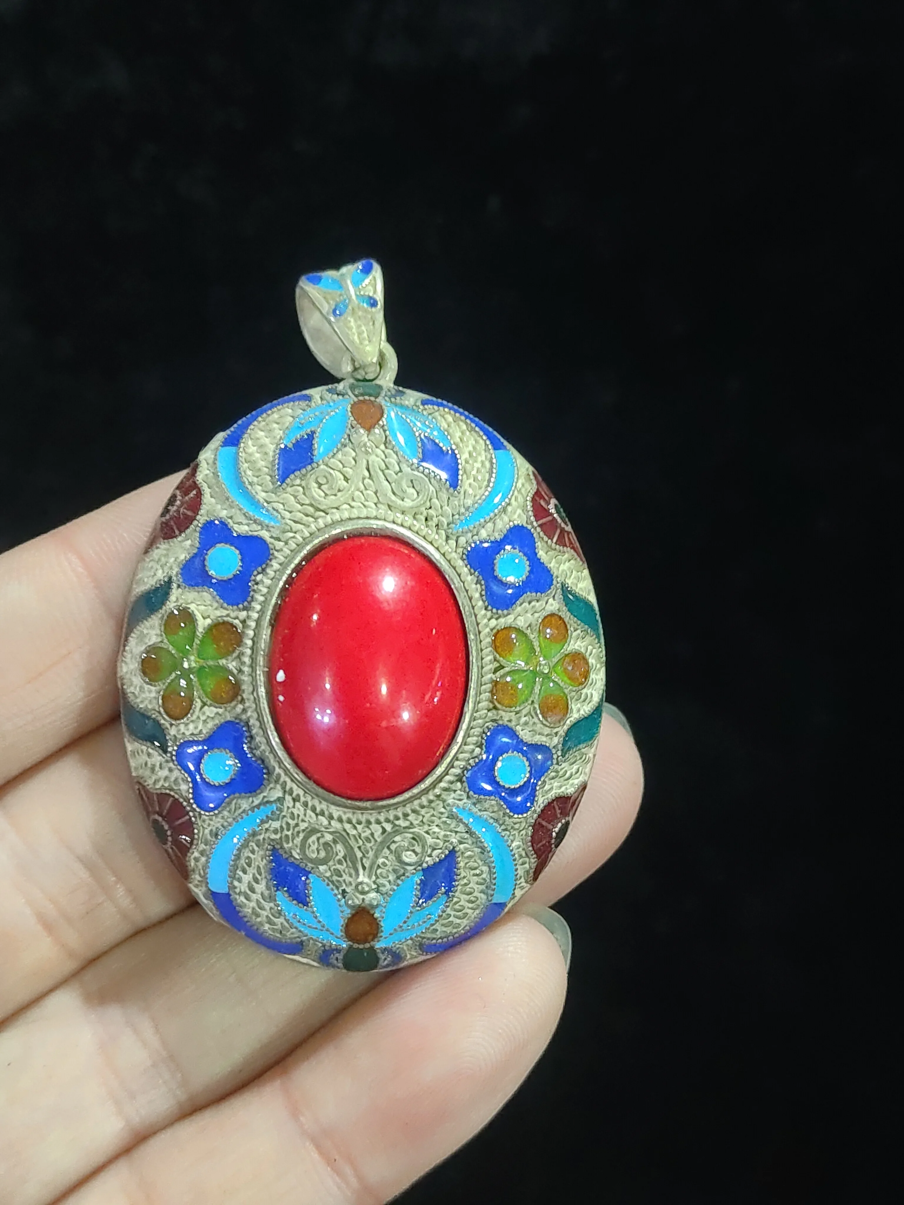 Fine jewelry collection silver inlay burnt blue ruby cloisonne for men and women pendant accessories