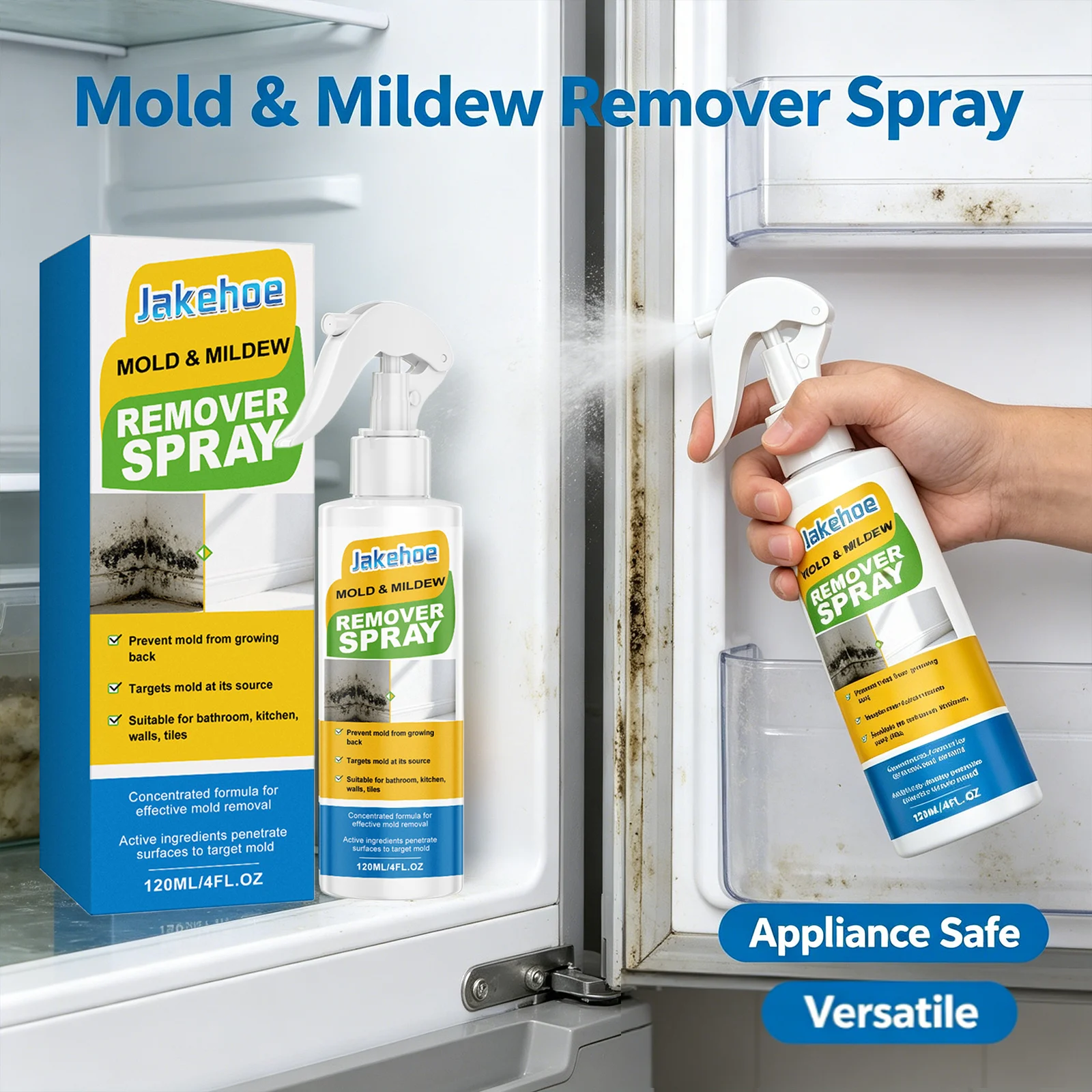 JAKEHOE Mold & Mildew Removing Spray Eliminating Mold Reducing Odors Deep Penetrating Formula Concentrated Mildew Stains Cleaner