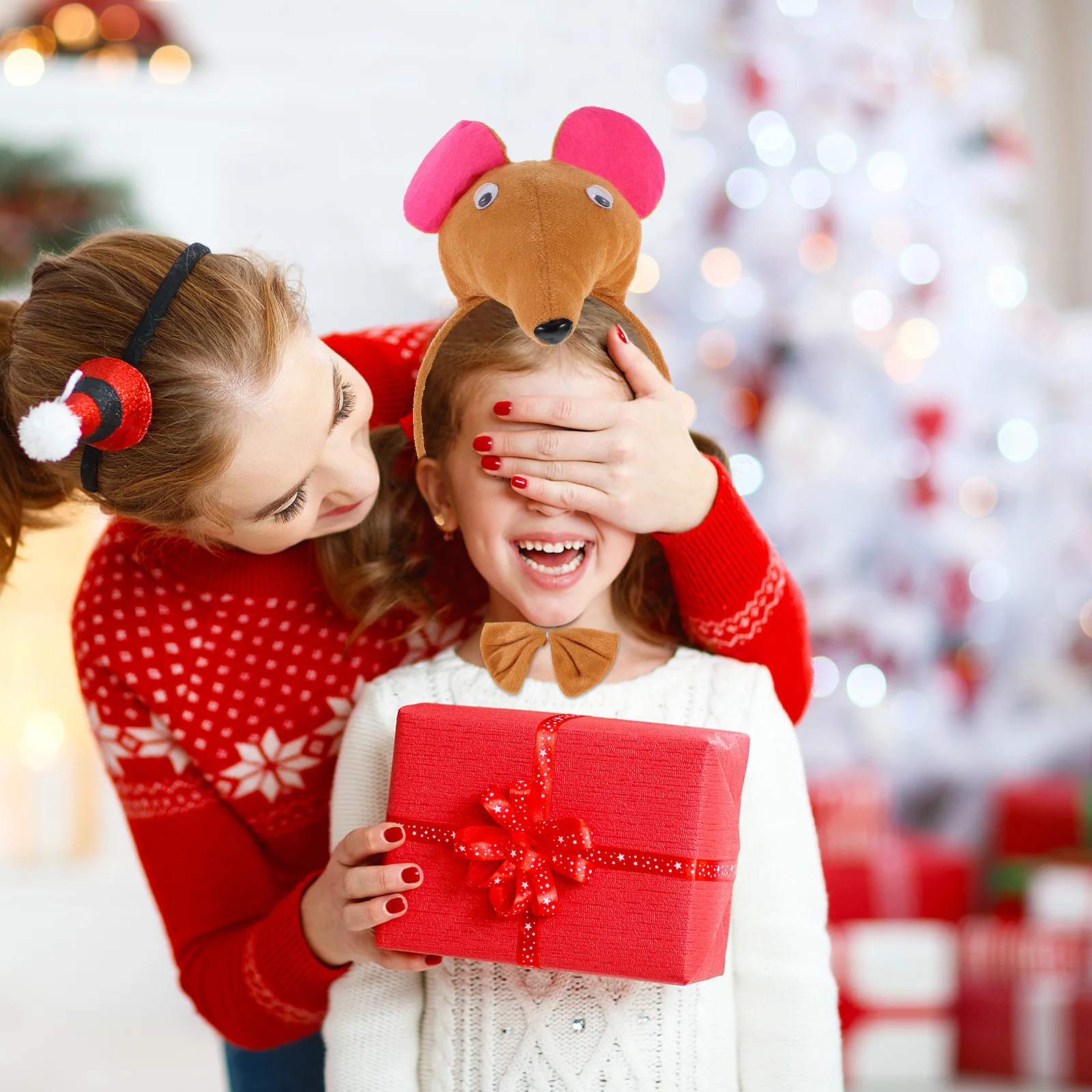 1 Zestaw Uszy Myszki 3D Opaska na Głowę Ogon Muszka Uroczy Kostium Myszki Zestaw Akcesoriów dla Dziewczynek Dzieci na Halloween Imprezę Cosplay