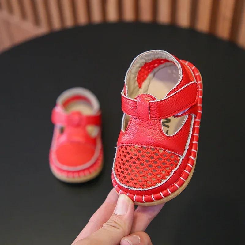 Sandalias infantiles anticolisión para niños y niñas, zapatos de piel auténtica de fondo suave, sandalias de playa para verano